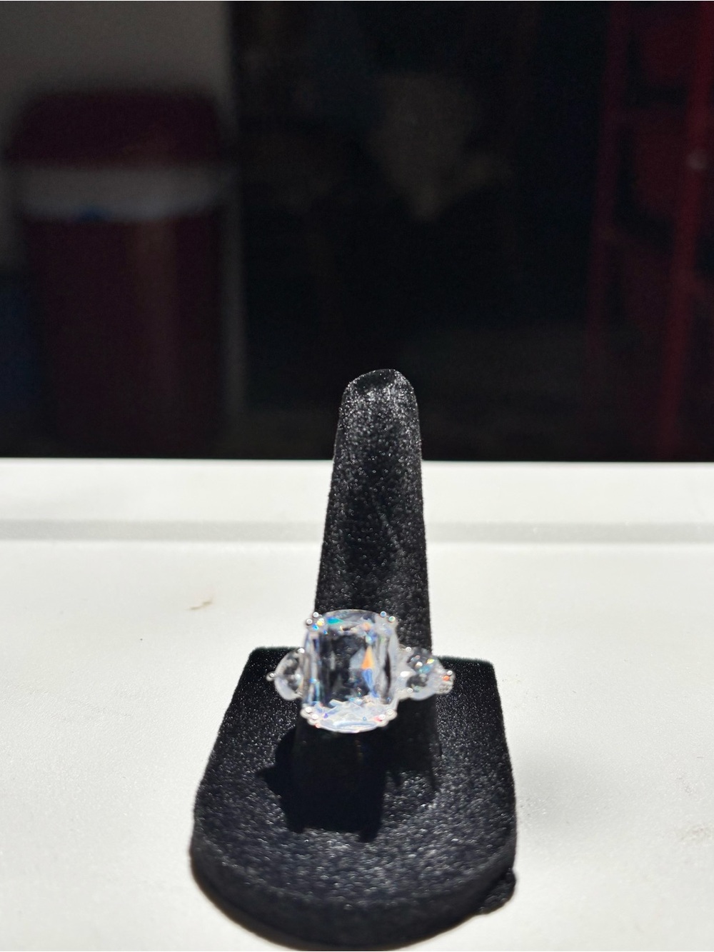 Silver-Tone Simulated Zirconia Statement Ring - size 8- Looks like Real Diamonds